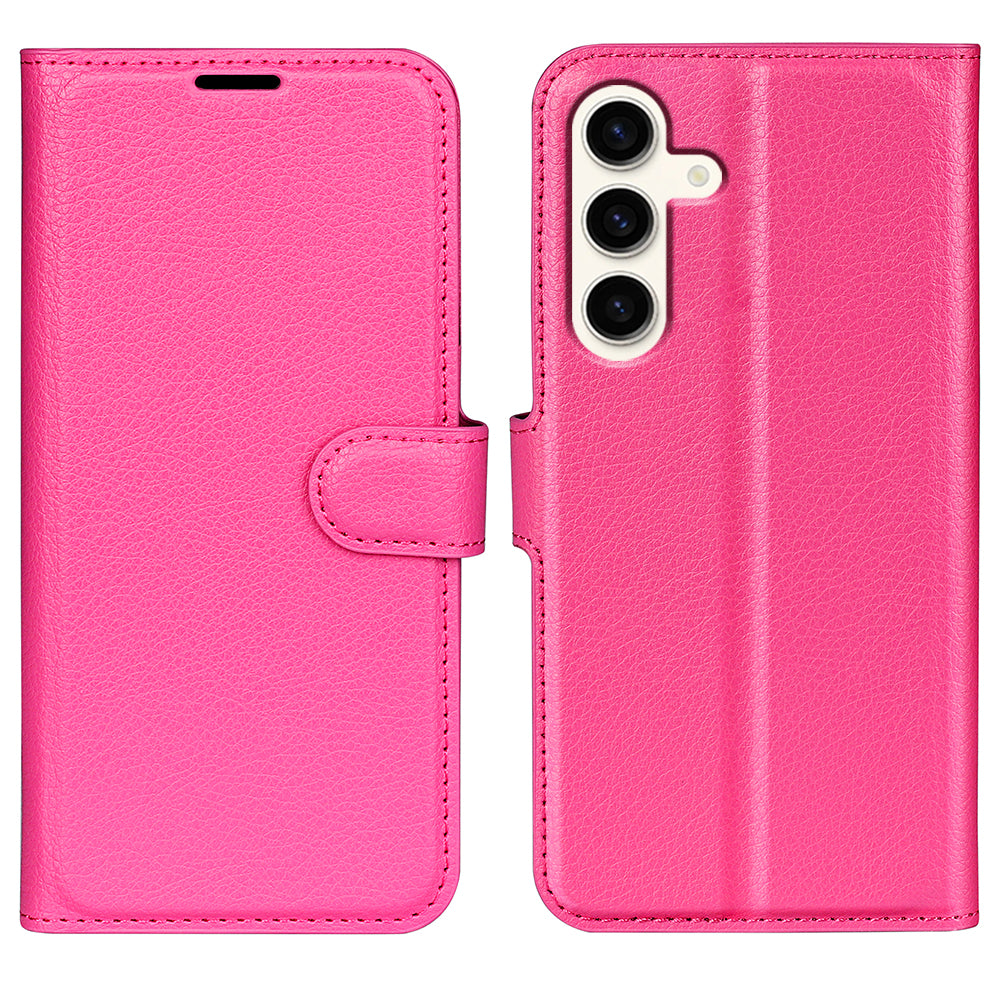 For Samsung Galaxy S24+ Case Wallet Stand Litchi Texture Phone Cover - Rose