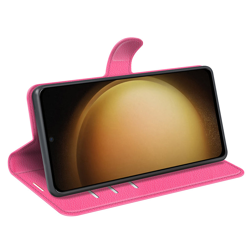 For Samsung Galaxy S24+ Case Wallet Stand Litchi Texture Phone Cover - Rose