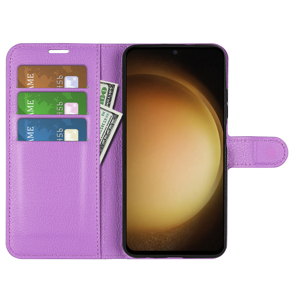 For Samsung Galaxy S24+ Case Wallet Stand Litchi Texture Phone Cover - Purple