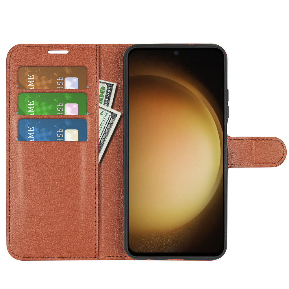 For Samsung Galaxy S24+ Case Wallet Stand Litchi Texture Phone Cover - Brown