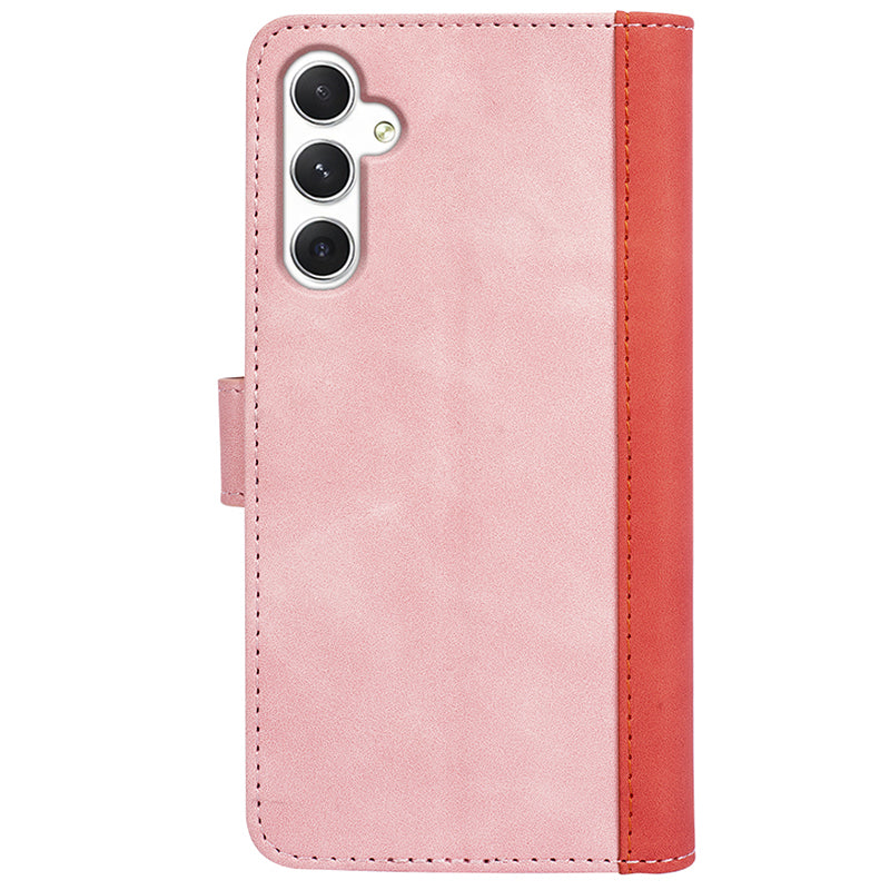 For Samsung Galaxy S24 Case Wallet Color Splicing PU Leather Folio Phone Cover - Pink