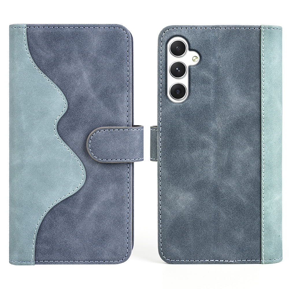 For Samsung Galaxy S24 Case Wallet Color Splicing PU Leather Folio Phone Cover - Blue