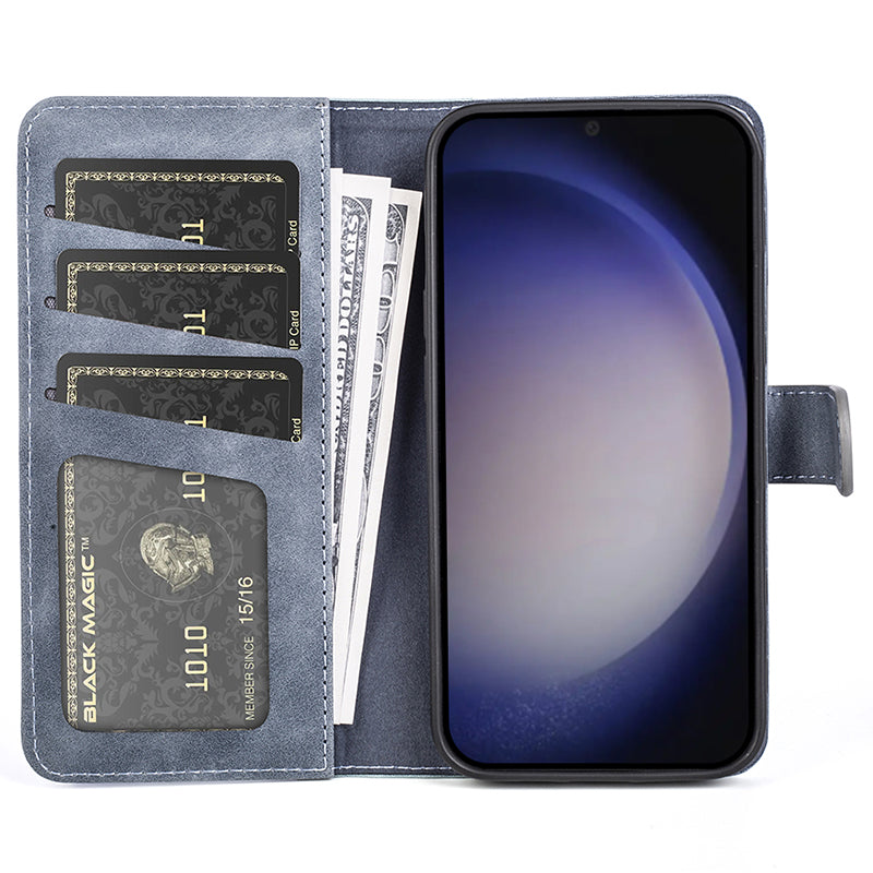 For Samsung Galaxy S24 Case Wallet Color Splicing PU Leather Folio Phone Cover - Blue