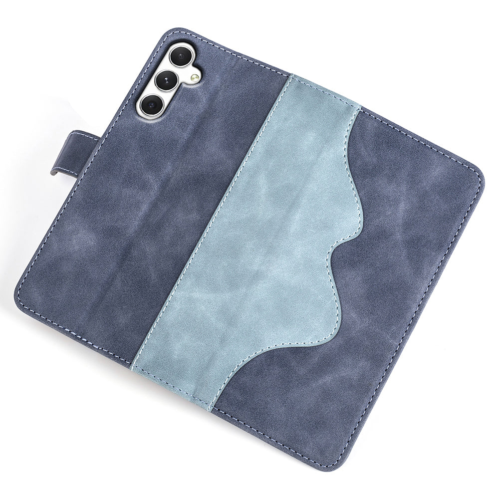 For Samsung Galaxy S24 Case Wallet Color Splicing PU Leather Folio Phone Cover - Blue