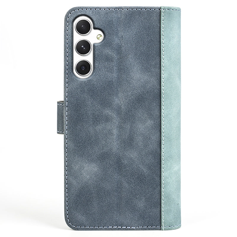 For Samsung Galaxy S24 Case Wallet Color Splicing PU Leather Folio Phone Cover - Blue