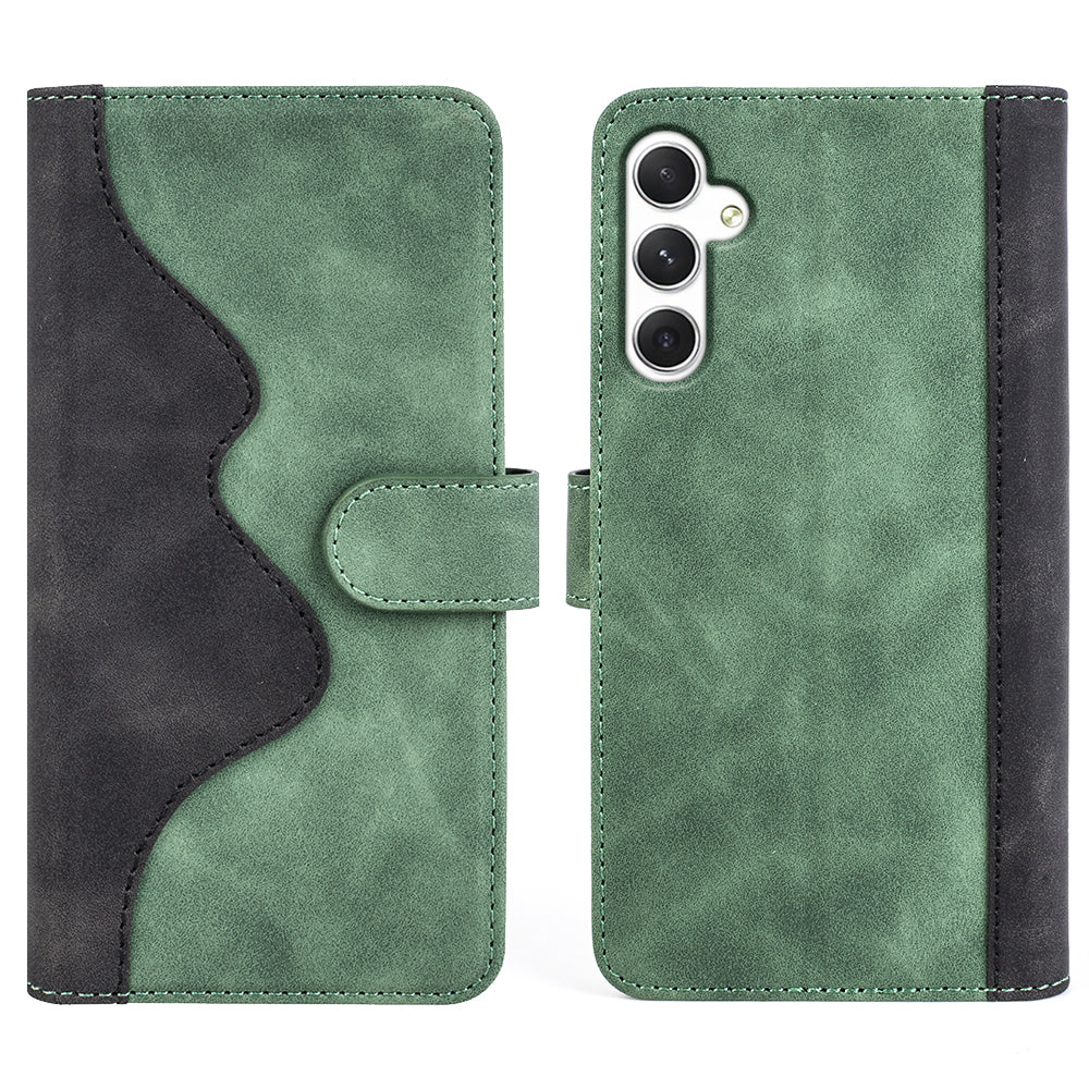 For Samsung Galaxy S24 Case Wallet Color Splicing PU Leather Folio Phone Cover - Green