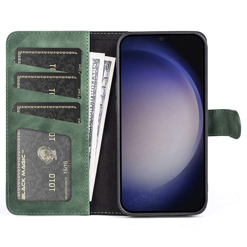 For Samsung Galaxy S24 Case Wallet Color Splicing PU Leather Folio Phone Cover - Green