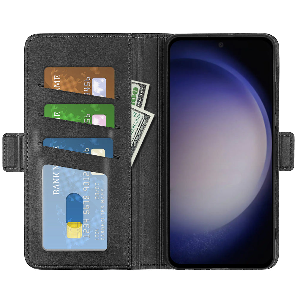 For Samsung Galaxy S24 Case PU Leather Dual Magnetic Clasp Protective Cover - Black