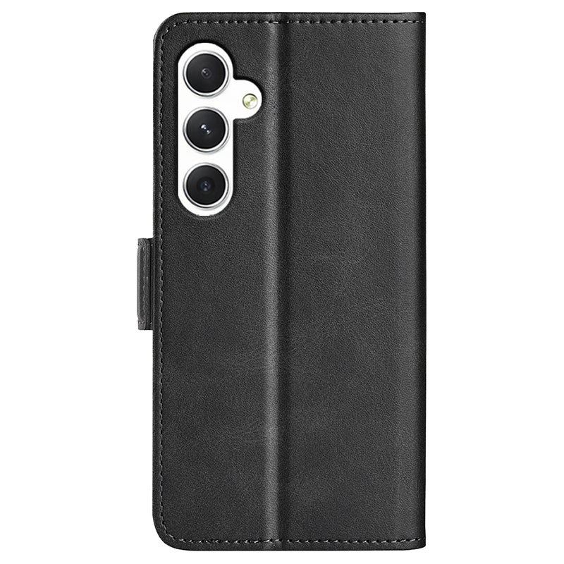 For Samsung Galaxy S24 Case PU Leather Dual Magnetic Clasp Protective Cover - Black