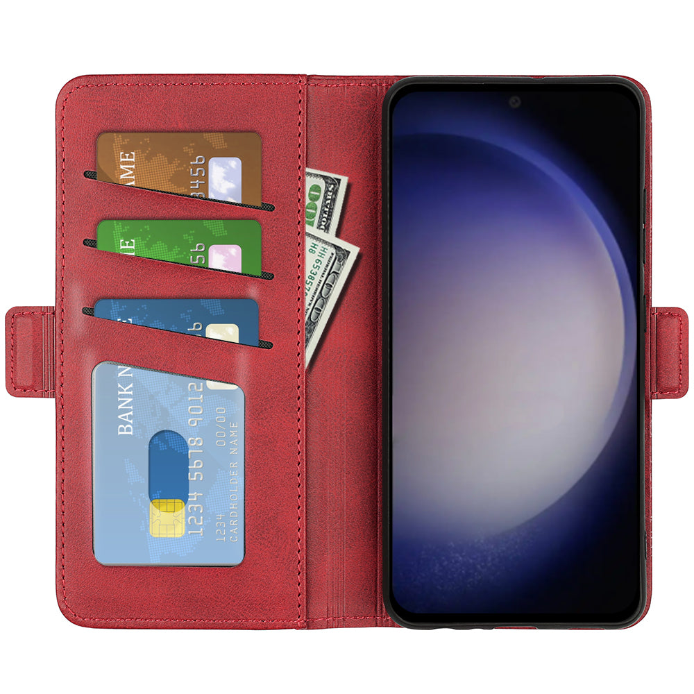 For Samsung Galaxy S24 Case PU Leather Dual Magnetic Clasp Protective Cover - Red