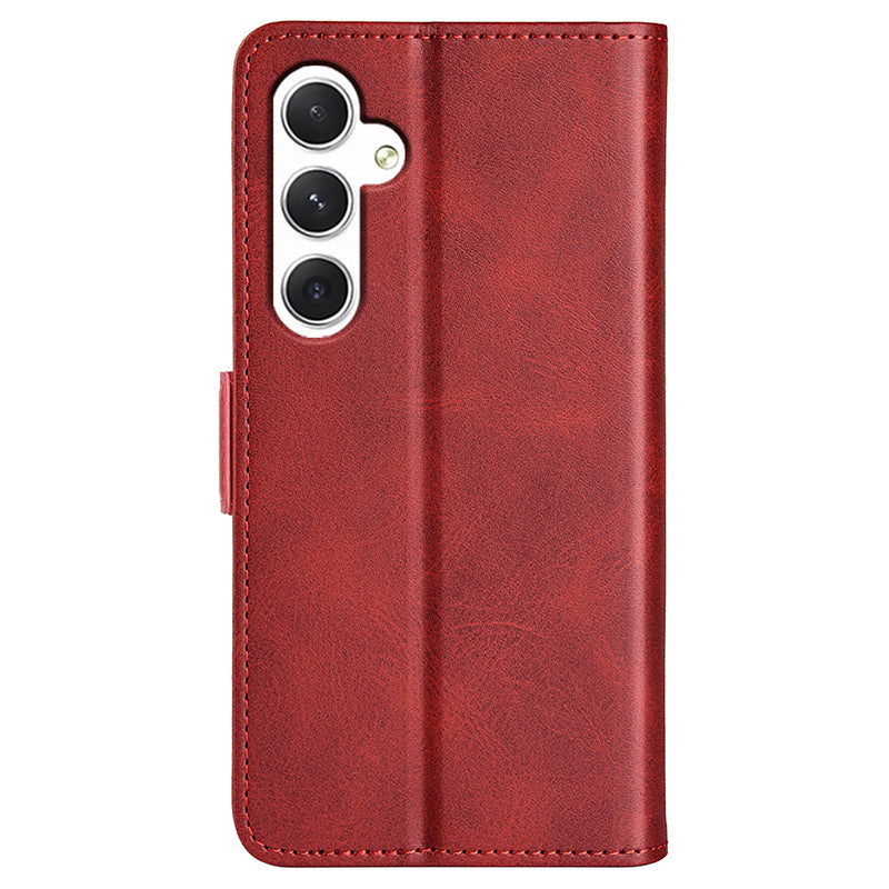 For Samsung Galaxy S24 Case PU Leather Dual Magnetic Clasp Protective Cover - Red