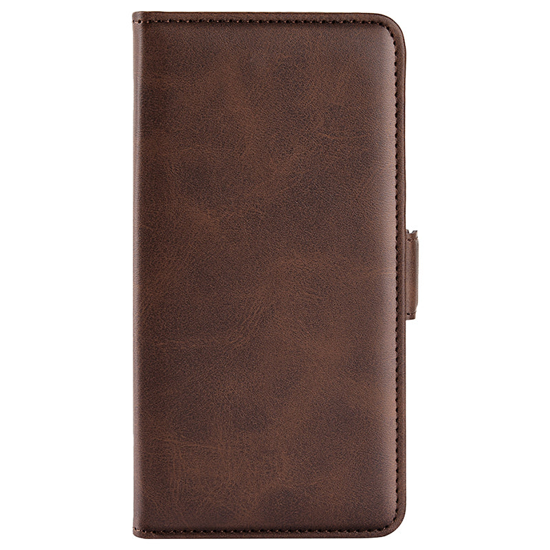 For Samsung Galaxy S24 Case PU Leather Dual Magnetic Clasp Protective Cover - Brown