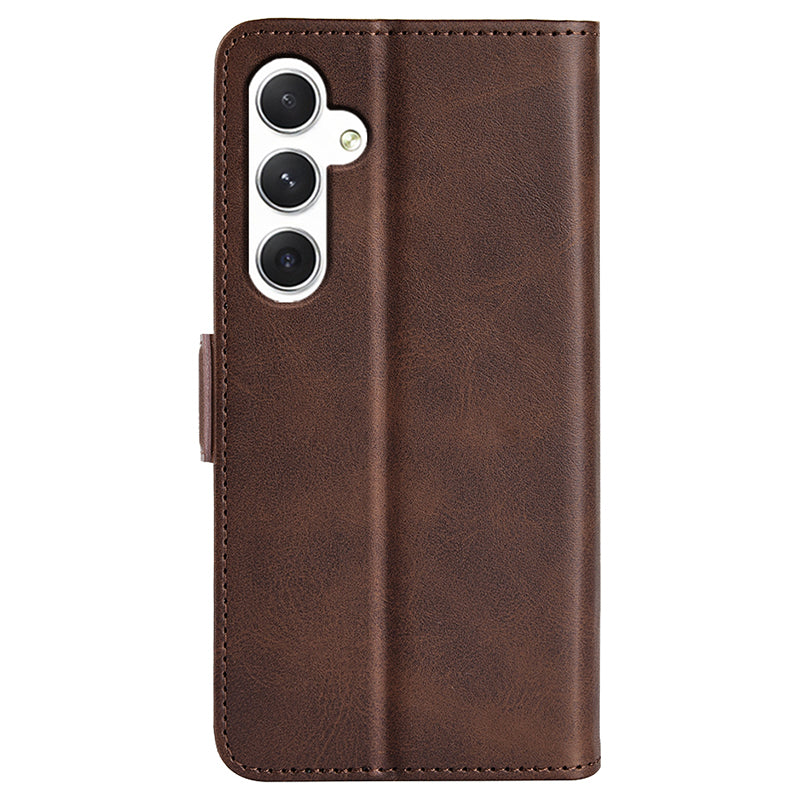 For Samsung Galaxy S24 Case PU Leather Dual Magnetic Clasp Protective Cover - Brown