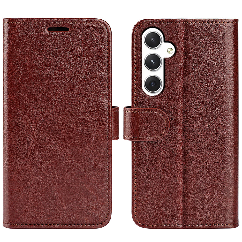 For Samsung Galaxy S24+ Case Crazy Horse Texture Magnetic Flip Phone Cover - Brown