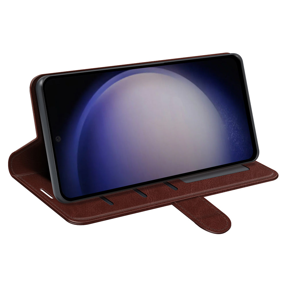 For Samsung Galaxy S24+ Case Crazy Horse Texture Magnetic Flip Phone Cover - Brown