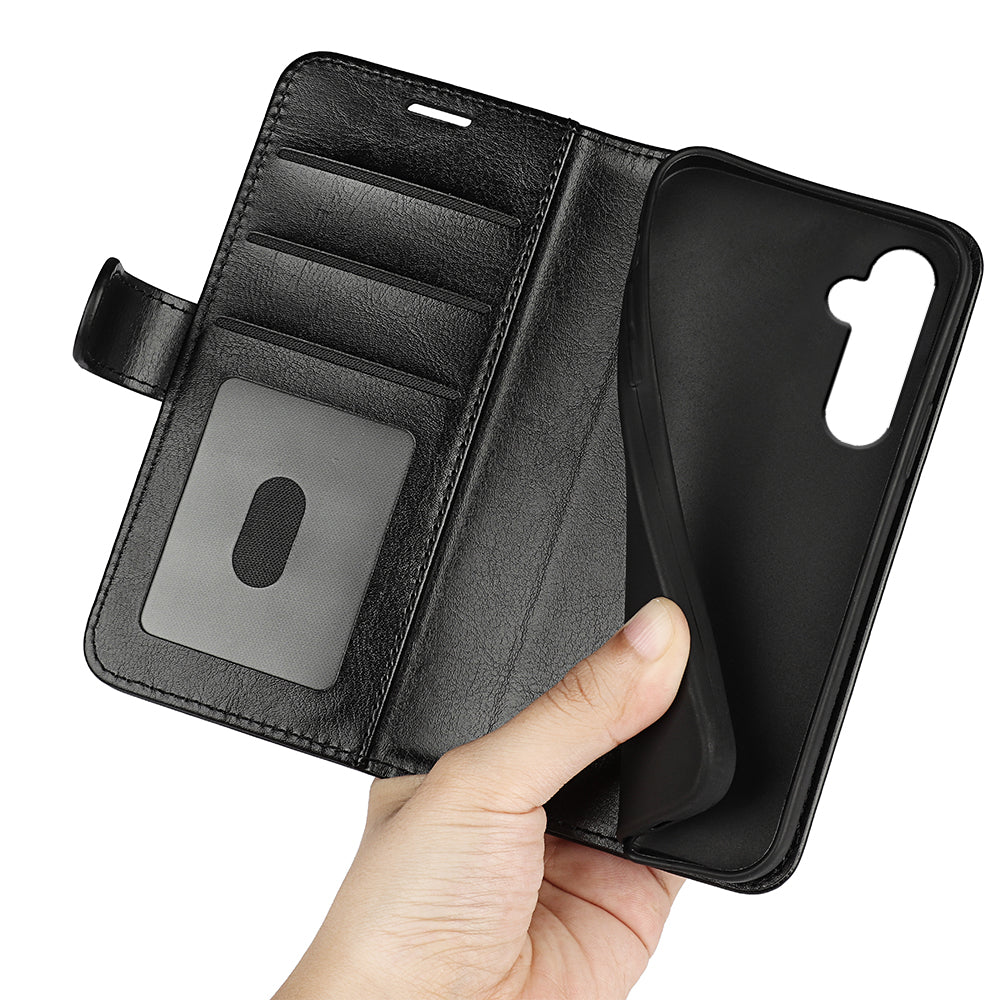 For Samsung Galaxy S24+ Case Crazy Horse Texture Magnetic Flip Phone Cover - Black