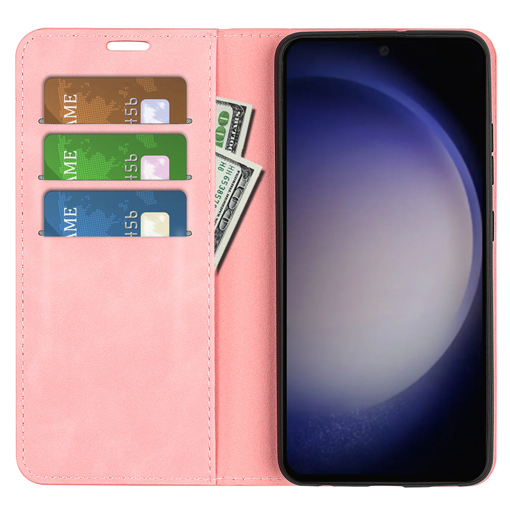 For Samsung Galaxy S24 Case Flip Wallet Skin-touch Phone Cover - Pink