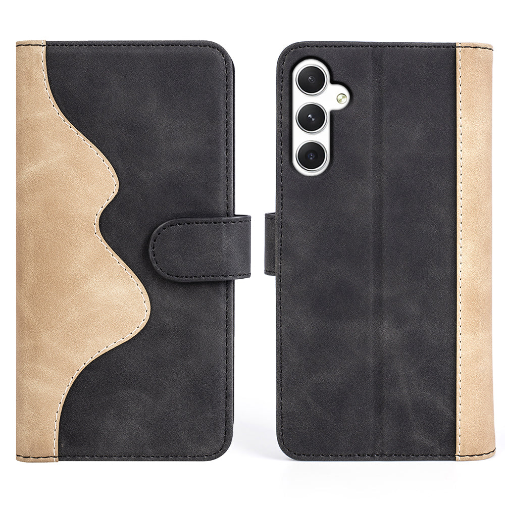 For Samsung Galaxy S24+ Case PU Leather Color Splicing Stand Phone Cover - Black