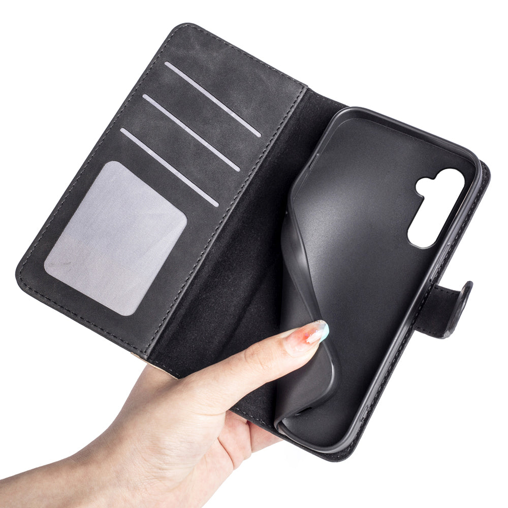 For Samsung Galaxy S24+ Case PU Leather Color Splicing Stand Phone Cover - Black