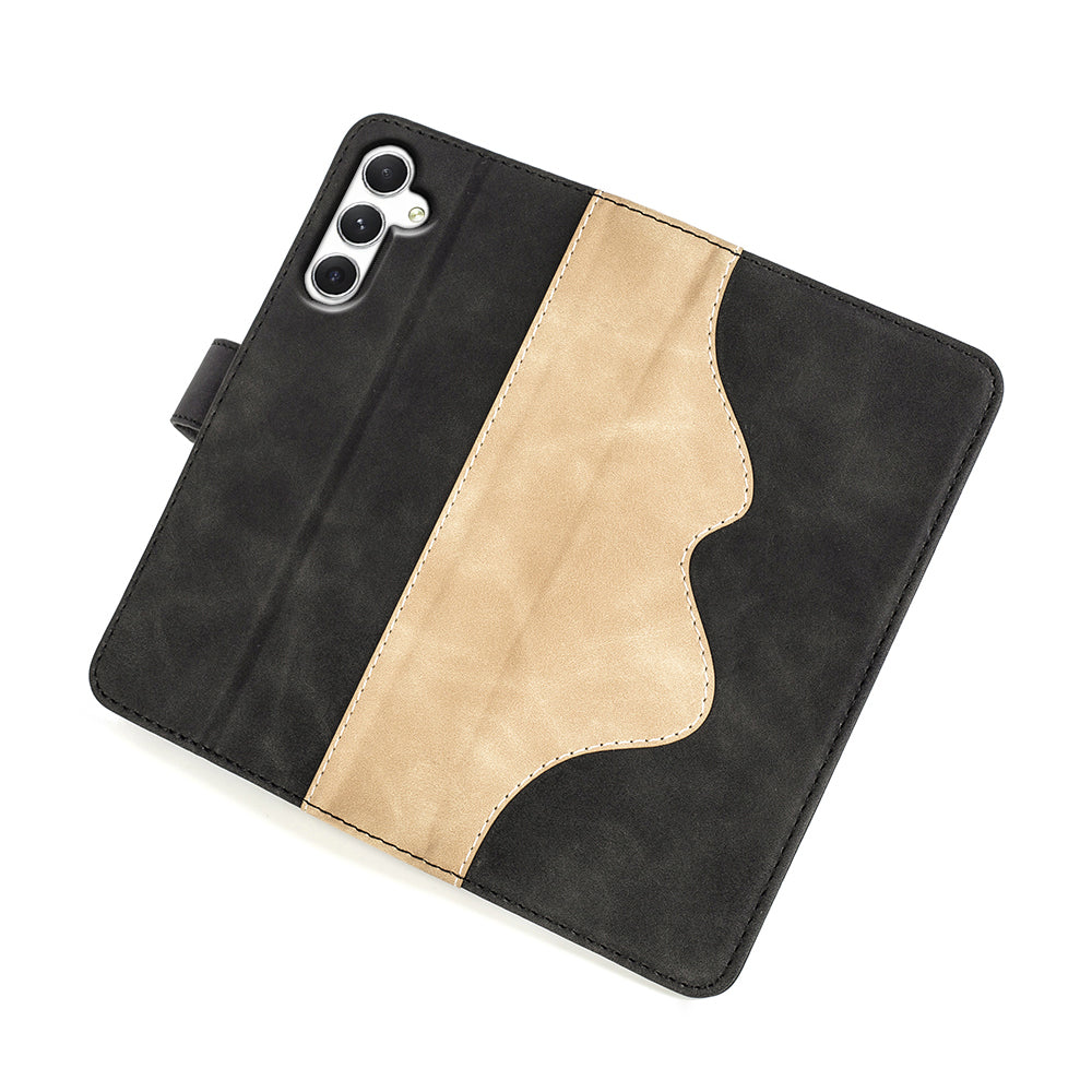 For Samsung Galaxy S24+ Case PU Leather Color Splicing Stand Phone Cover - Black