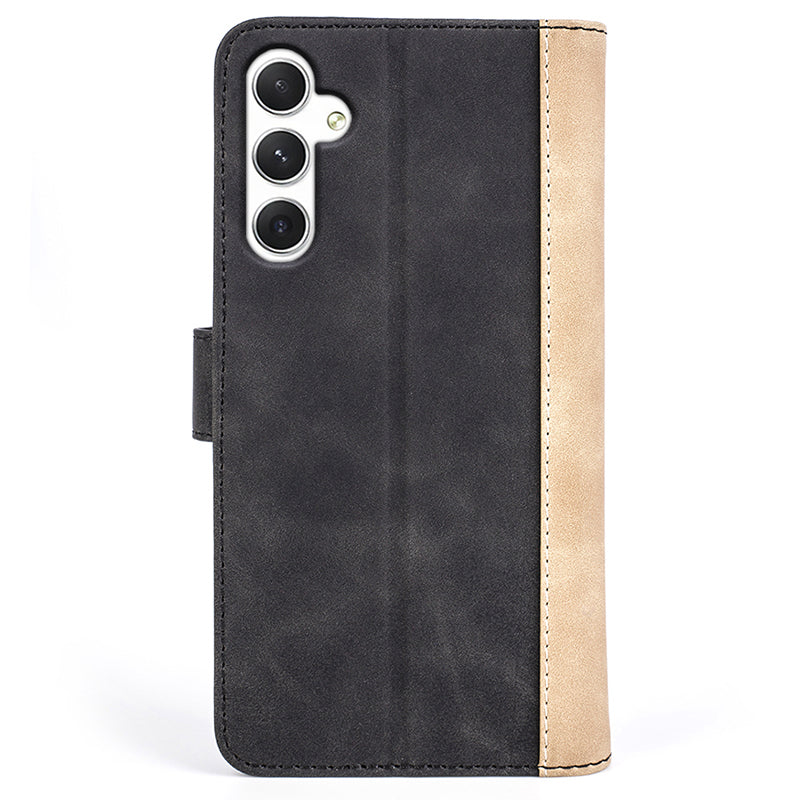 For Samsung Galaxy S24+ Case PU Leather Color Splicing Stand Phone Cover - Black