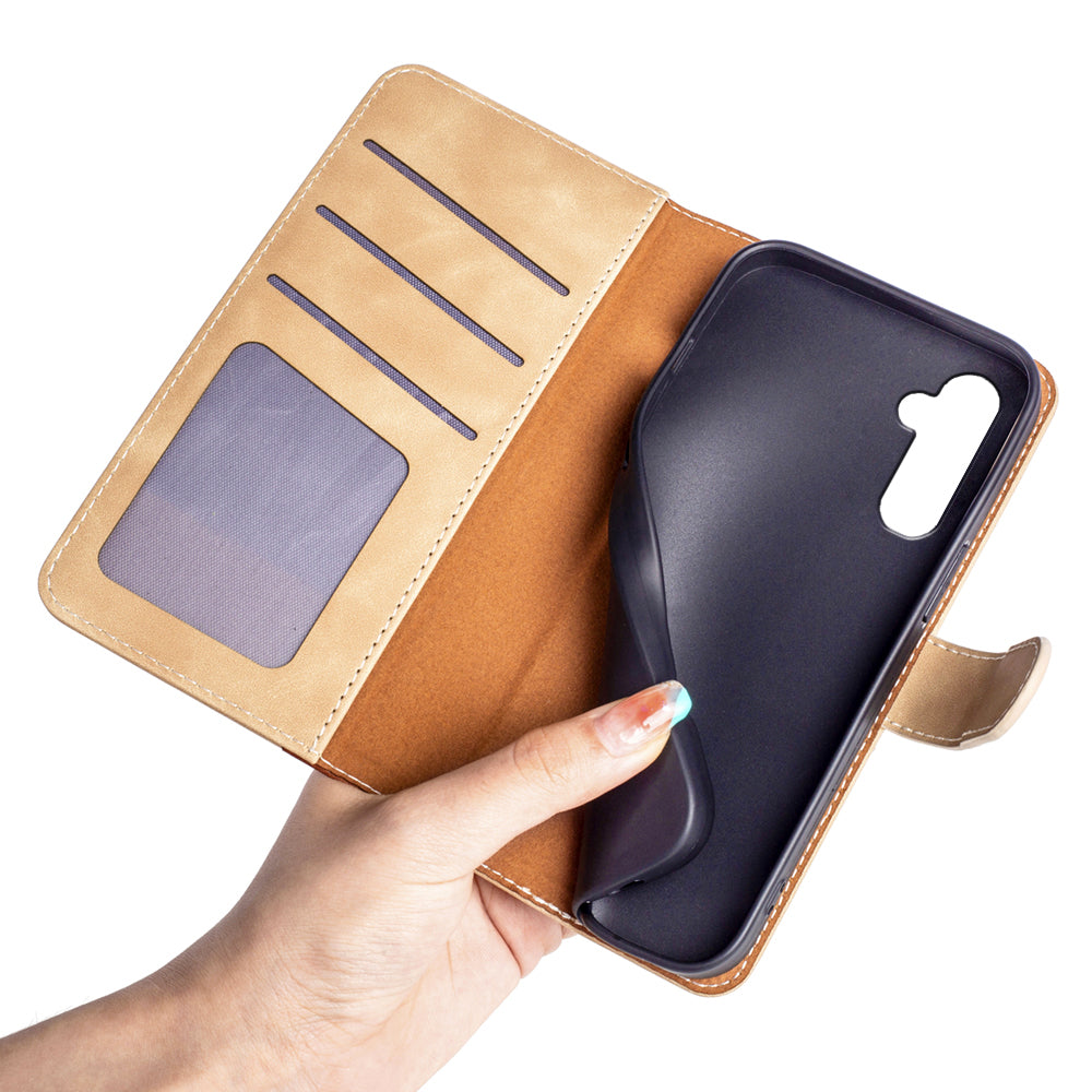 For Samsung Galaxy S24+ Case PU Leather Color Splicing Stand Phone Cover - Yellow