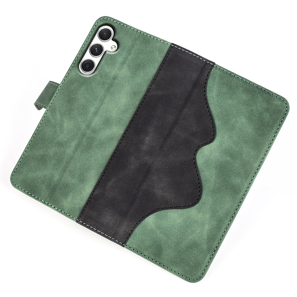 For Samsung Galaxy S24+ Case PU Leather Color Splicing Stand Phone Cover - Green