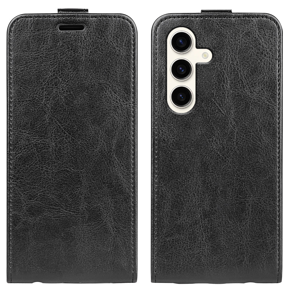 For Samsung Galaxy S24+ Case PU Leather Vertical Flip Phone Cover - Black