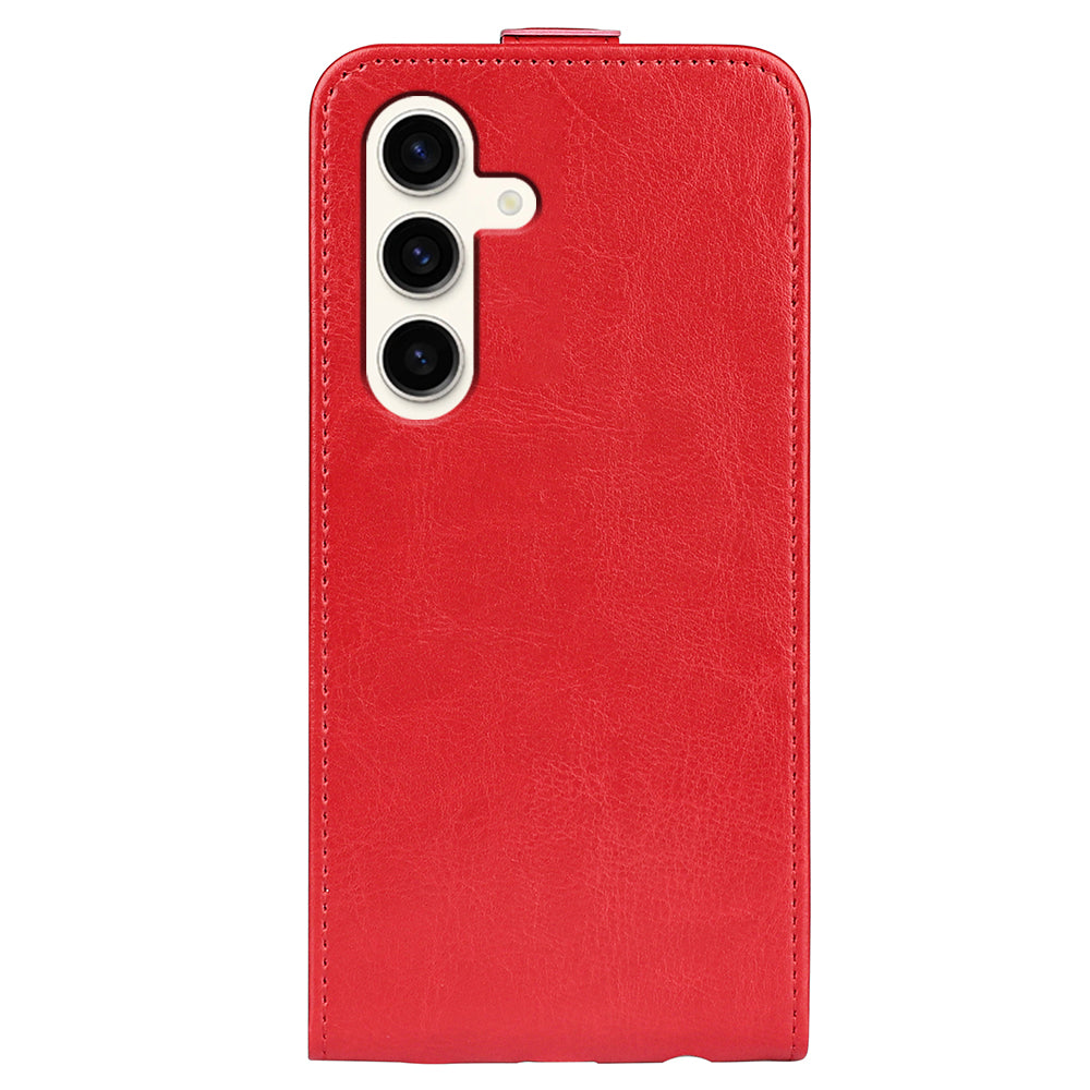 For Samsung Galaxy S24+ Case PU Leather Vertical Flip Phone Cover - Red