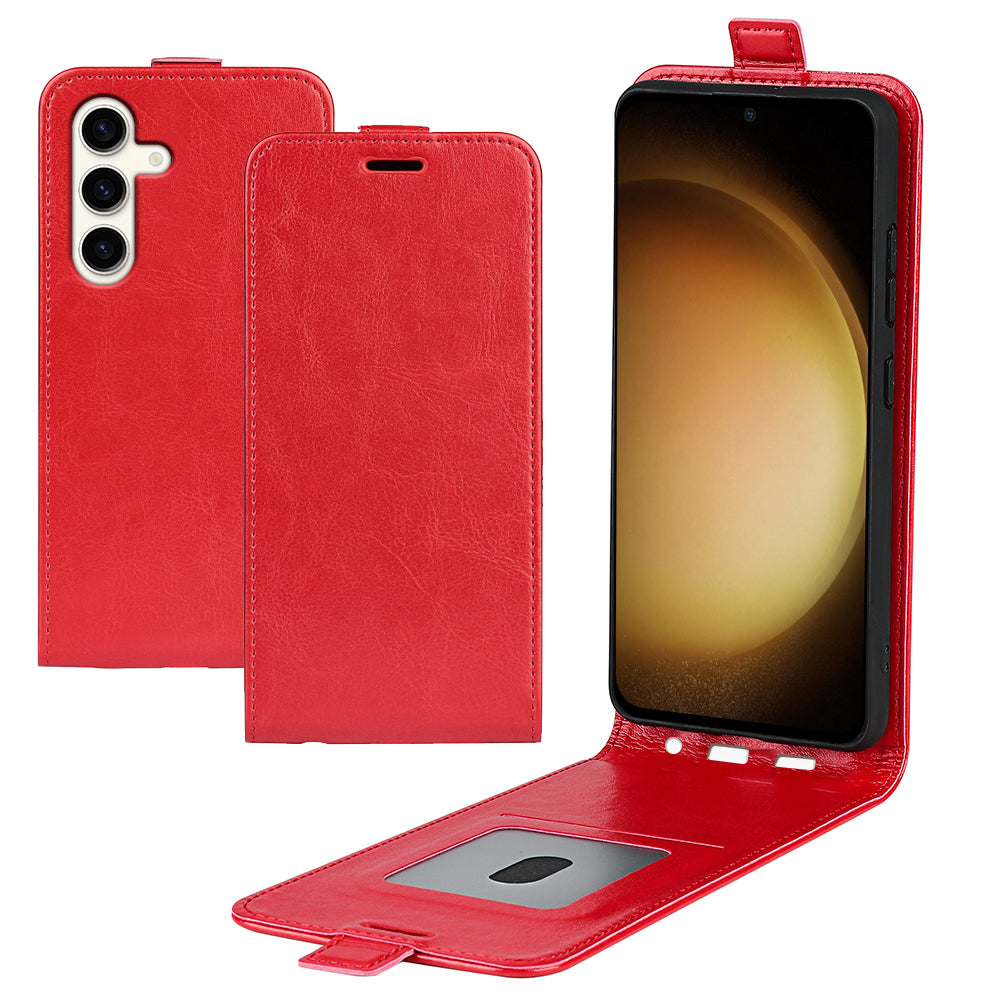 For Samsung Galaxy S24+ Case PU Leather Vertical Flip Phone Cover - Red