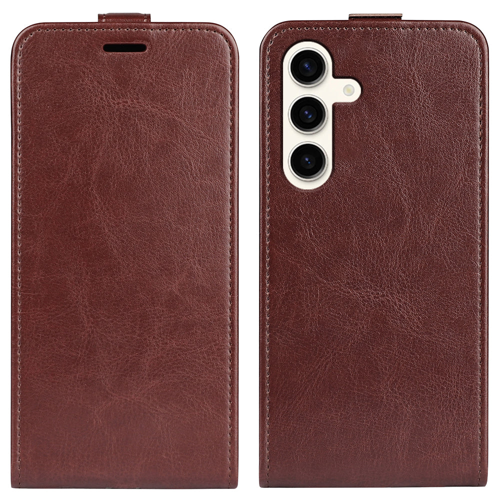For Samsung Galaxy S24+ Case PU Leather Vertical Flip Phone Cover - Brown