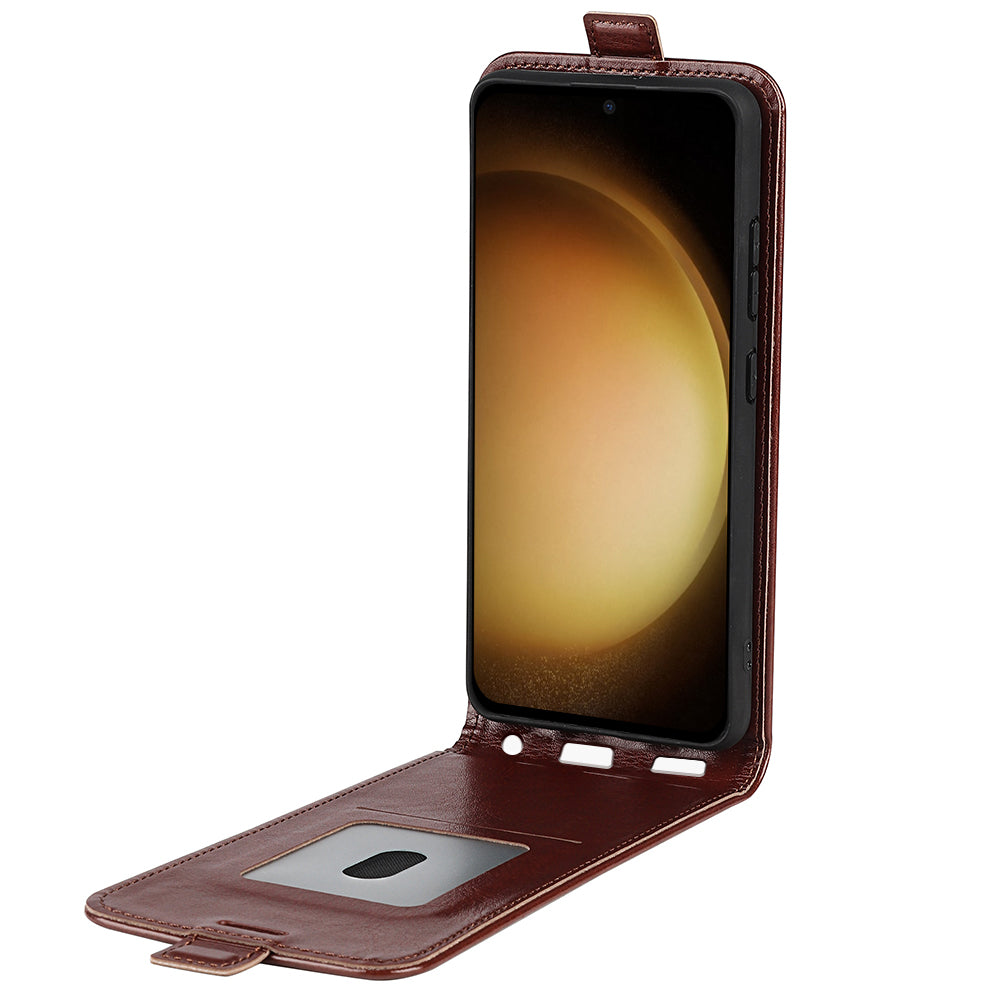 For Samsung Galaxy S24+ Case PU Leather Vertical Flip Phone Cover - Brown