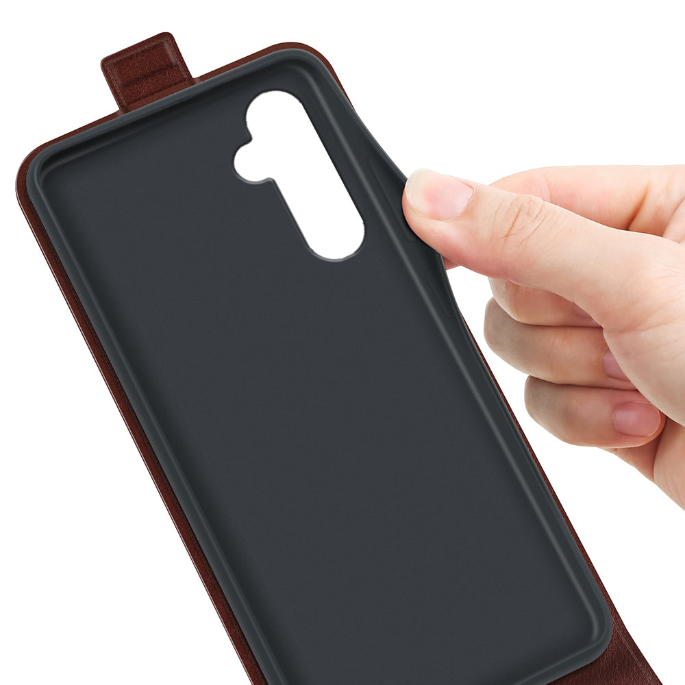 For Samsung Galaxy S24+ Case PU Leather Vertical Flip Phone Cover - Brown