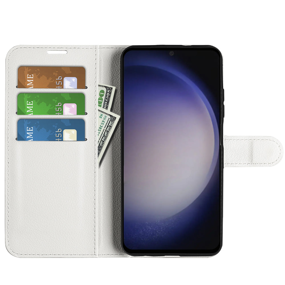 For Samsung Galaxy S24 Case Magnetic Closure Litchi Texture Leather Phone Cover - White