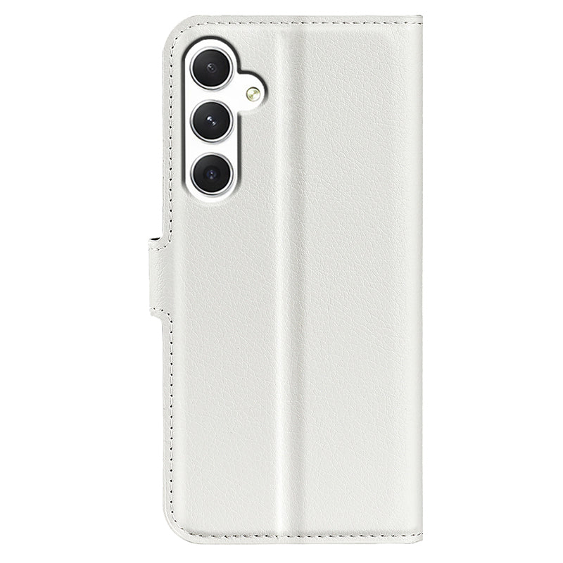 For Samsung Galaxy S24 Case Magnetic Closure Litchi Texture Leather Phone Cover - White