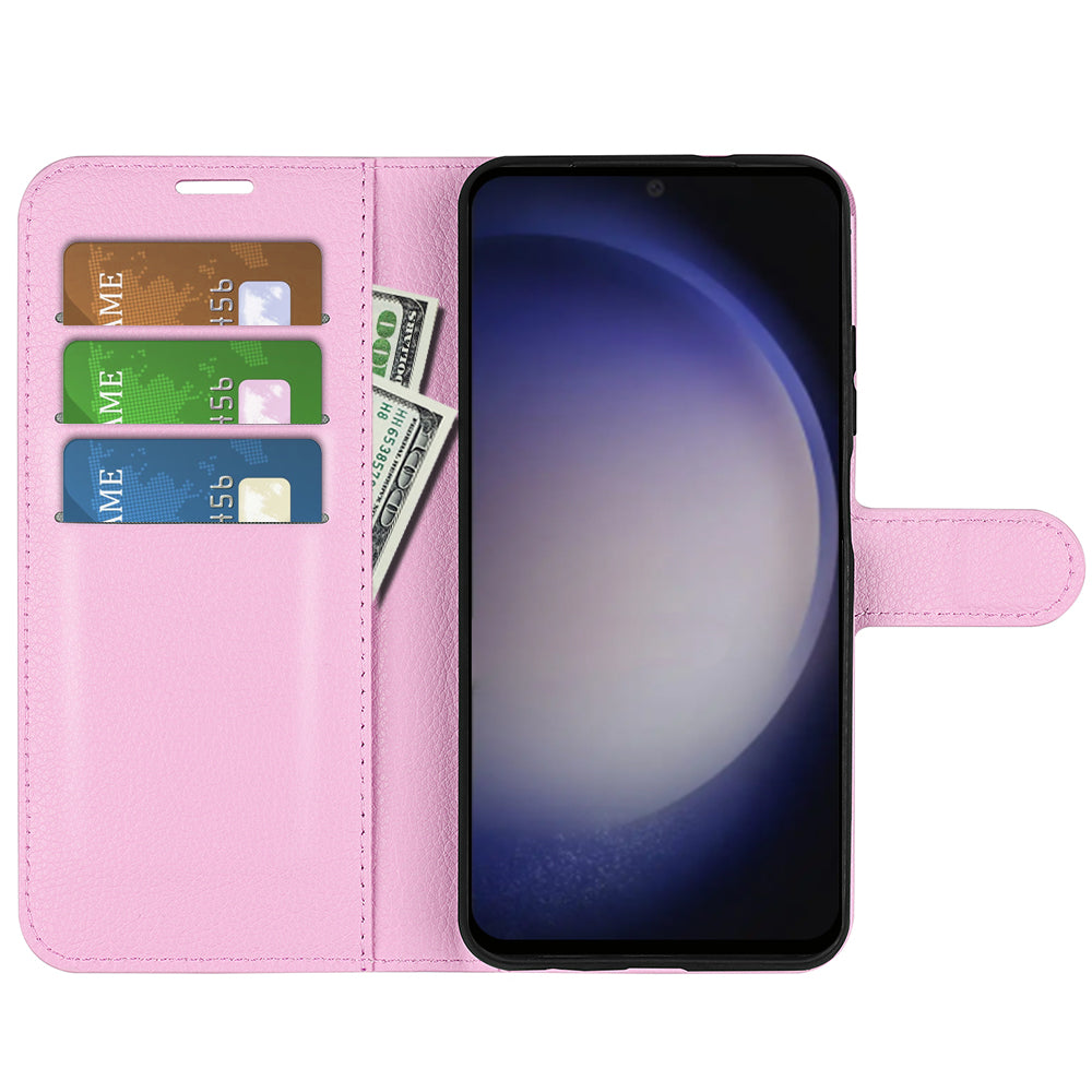 For Samsung Galaxy S24 Case Magnetic Closure Litchi Texture Leather Phone Cover - Pink
