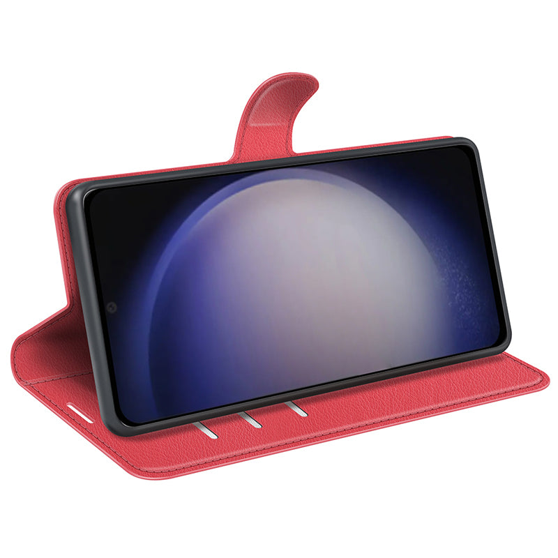 For Samsung Galaxy S24 Case Magnetic Closure Litchi Texture Leather Phone Cover - Red
