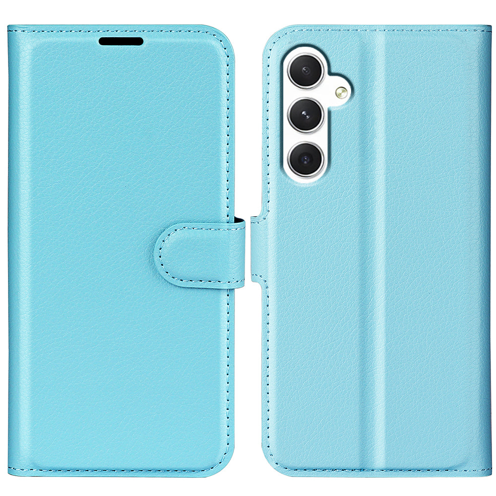 For Samsung Galaxy S24 Case Magnetic Closure Litchi Texture Leather Phone Cover - Blue