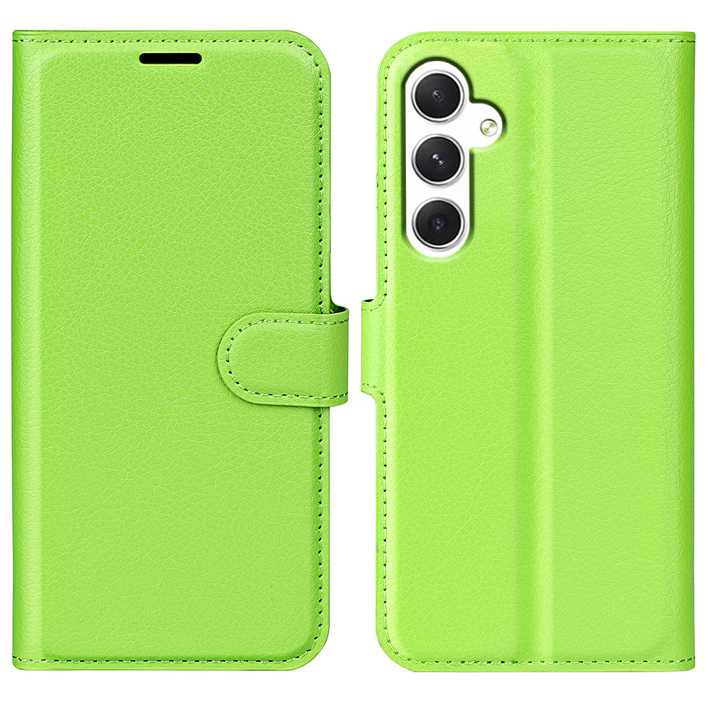 For Samsung Galaxy S24 Case Magnetic Closure Litchi Texture Leather Phone Cover - Green