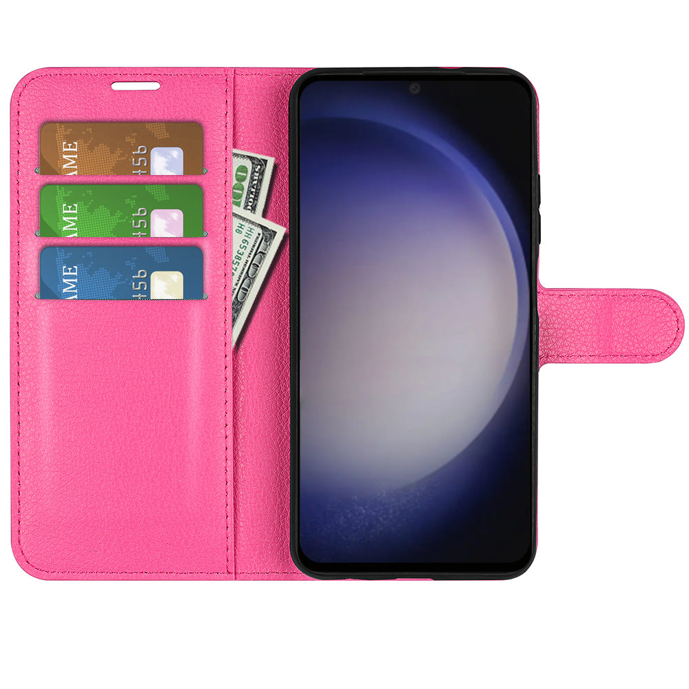 For Samsung Galaxy S24 Case Magnetic Closure Litchi Texture Leather Phone Cover - Rose
