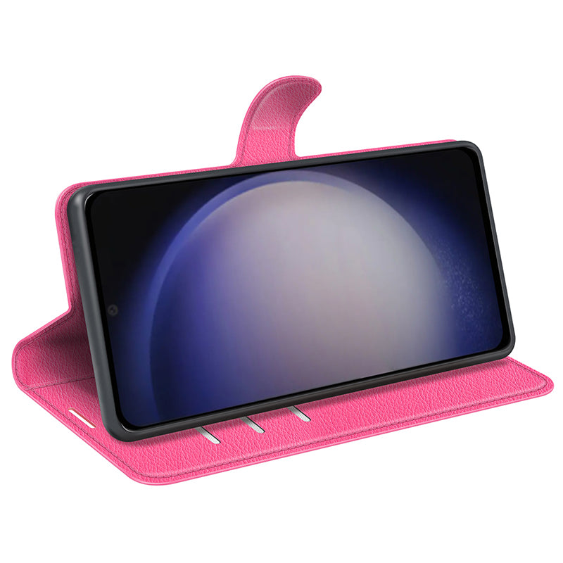 For Samsung Galaxy S24 Case Magnetic Closure Litchi Texture Leather Phone Cover - Rose