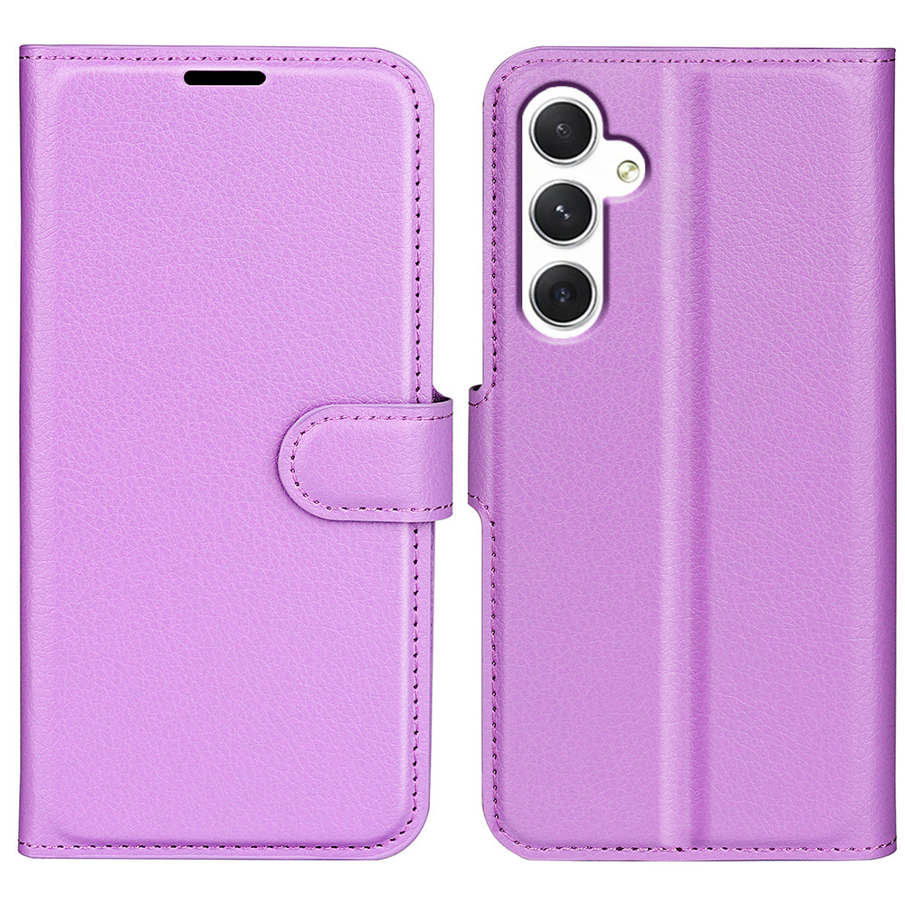 For Samsung Galaxy S24 Case Magnetic Closure Litchi Texture Leather Phone Cover - Purple