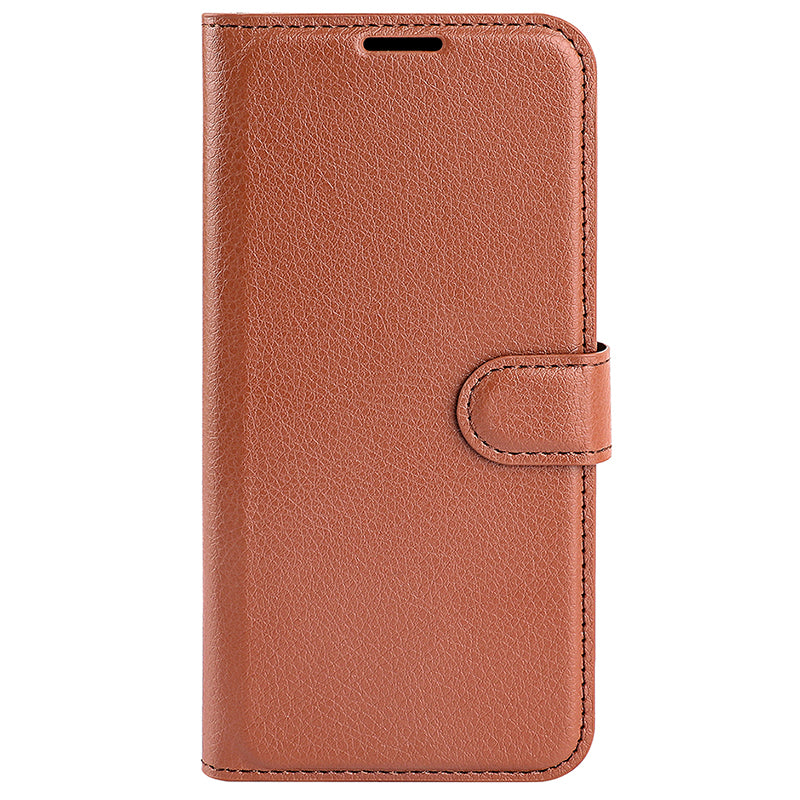 For Samsung Galaxy S24 Case Magnetic Closure Litchi Texture Leather Phone Cover - Brown