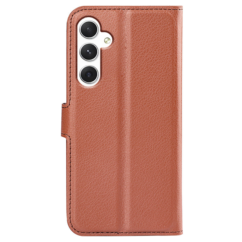 For Samsung Galaxy S24 Case Magnetic Closure Litchi Texture Leather Phone Cover - Brown