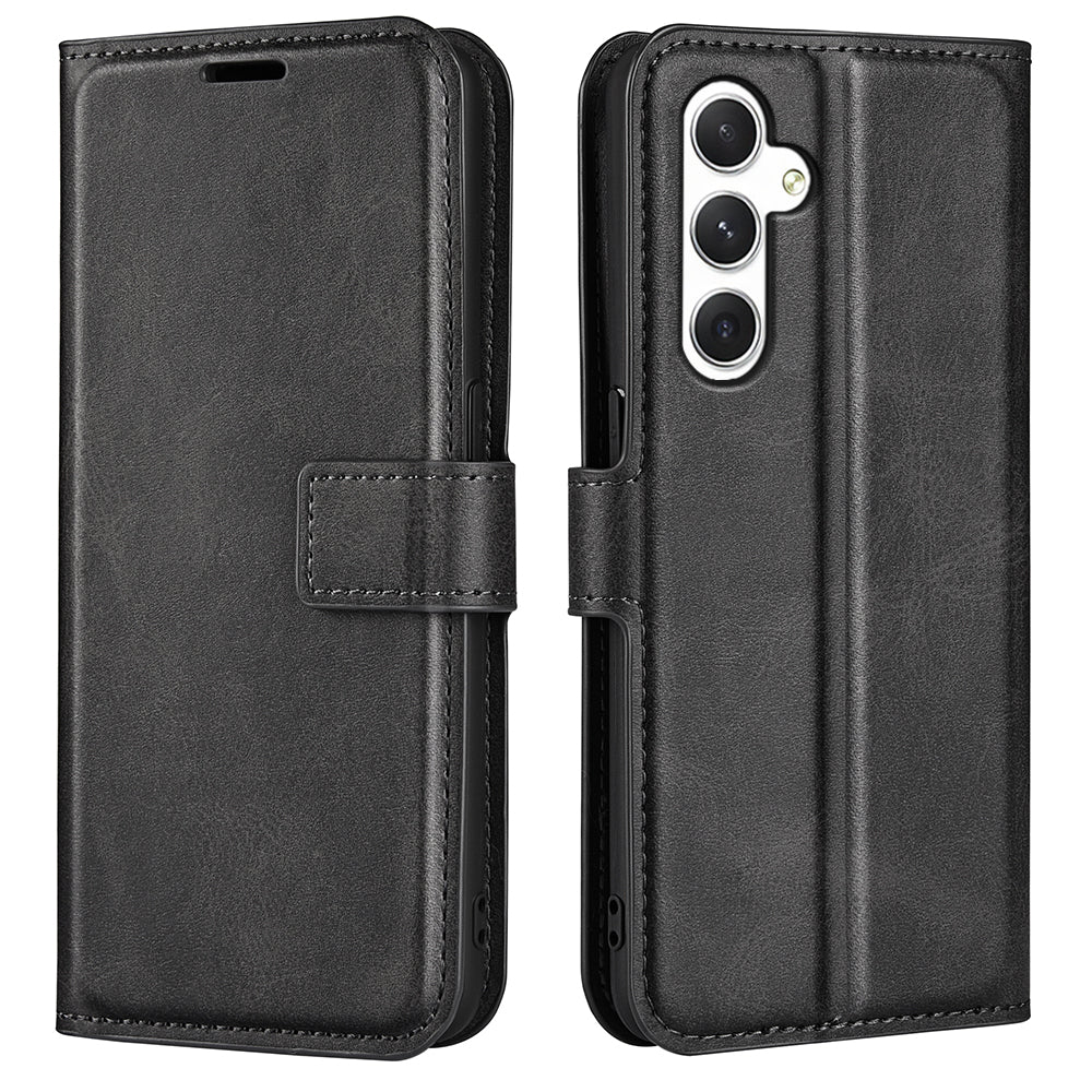 For Samsung Galaxy S24 Case PU Leather Calf Texture Full Protective Phone Cover - Black
