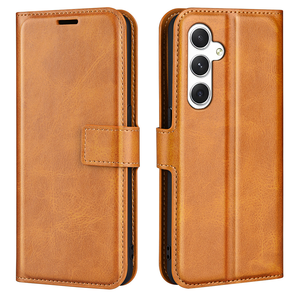 For Samsung Galaxy S24 Case PU Leather Calf Texture Full Protective Phone Cover - Yellow