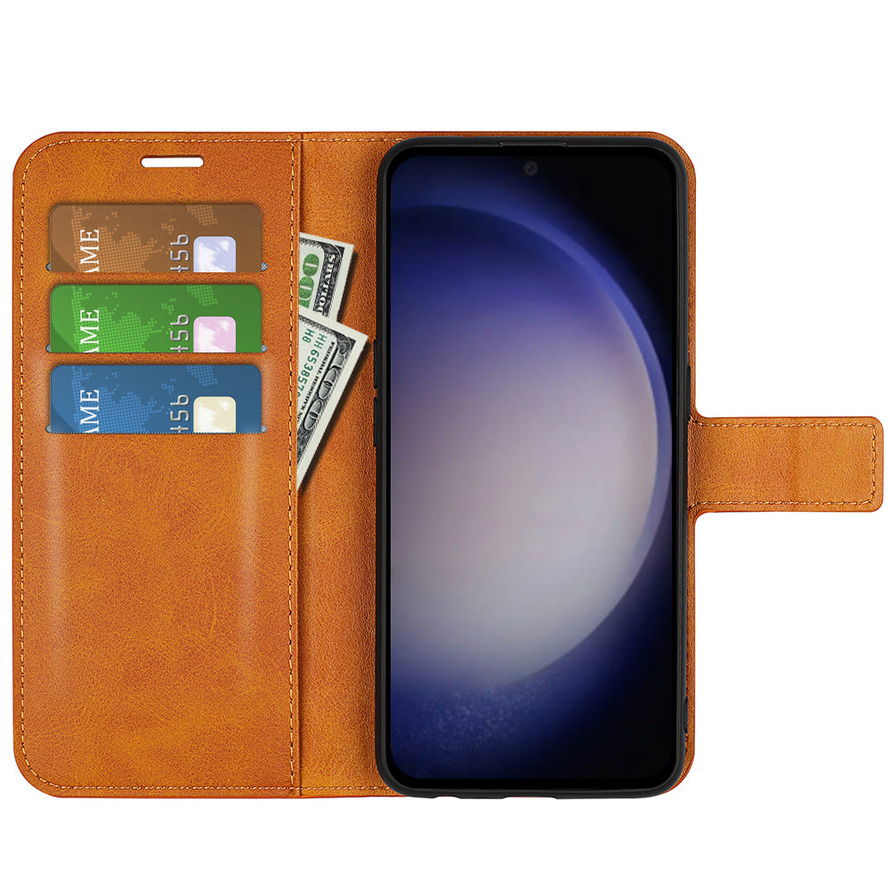 For Samsung Galaxy S24 Case PU Leather Calf Texture Full Protective Phone Cover - Yellow