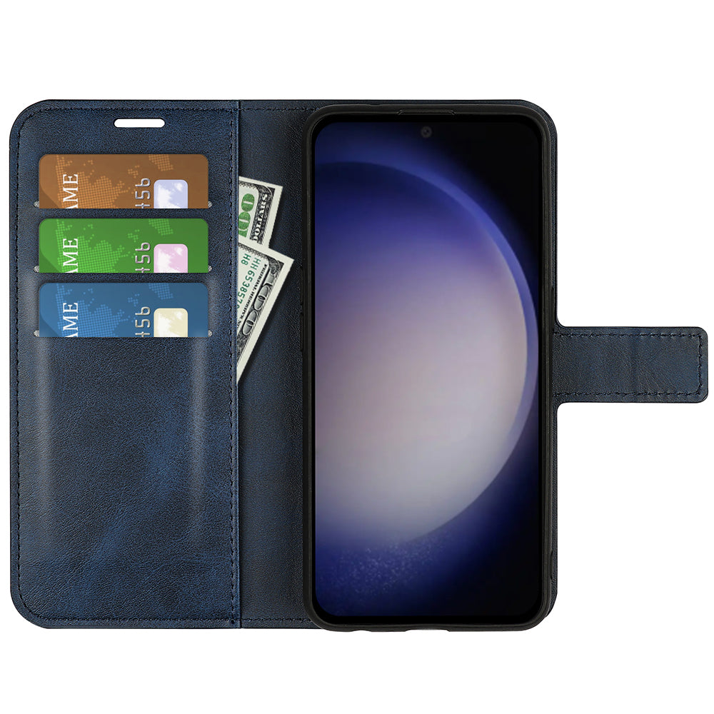 For Samsung Galaxy S24 Case PU Leather Calf Texture Full Protective Phone Cover - Blue