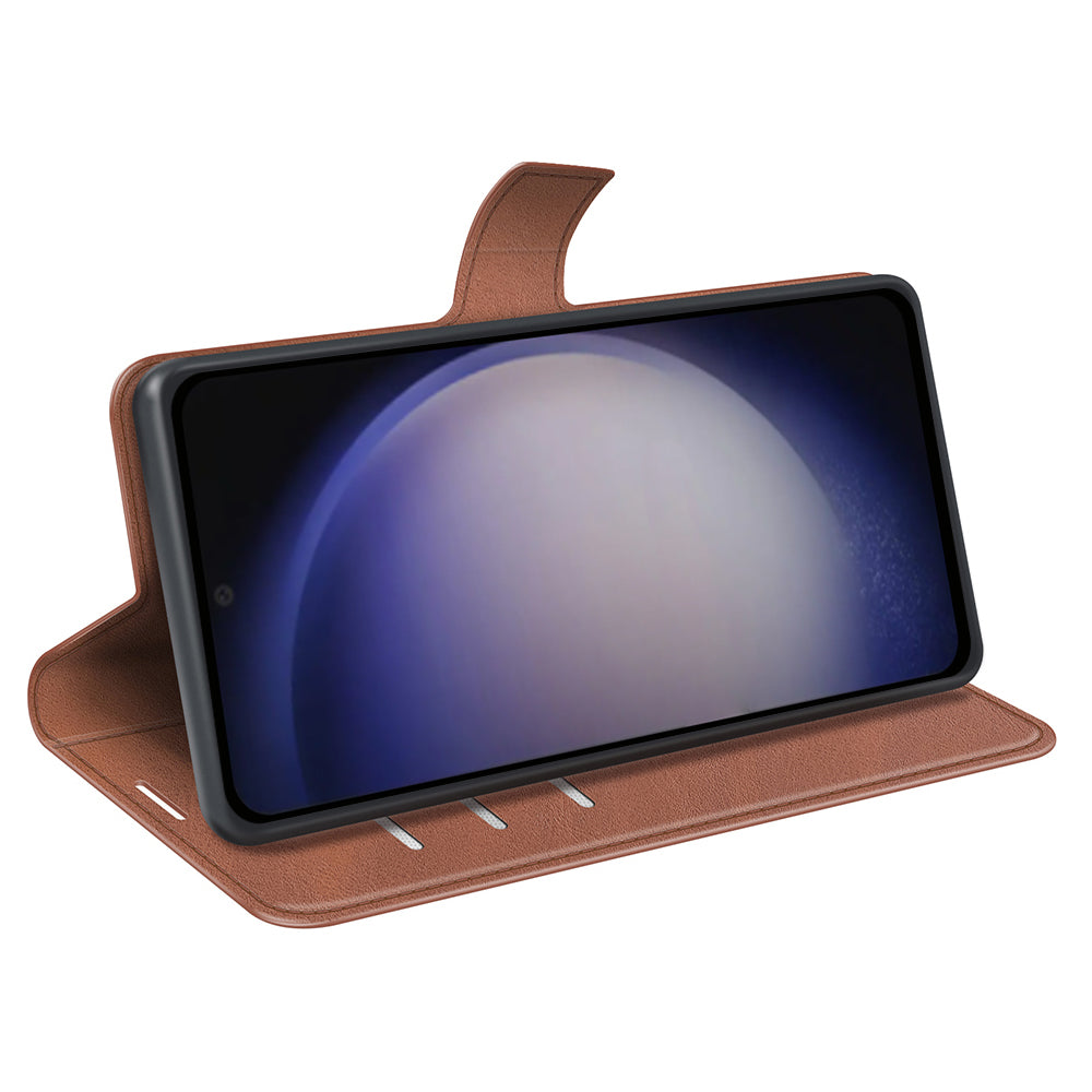 For Samsung Galaxy S24 Case PU Leather Calf Texture Full Protective Phone Cover - Light Brown