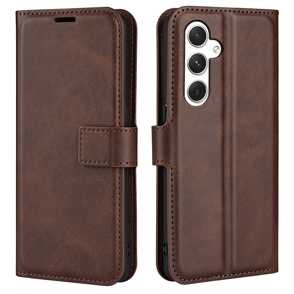 For Samsung Galaxy S24 Case PU Leather Calf Texture Full Protective Phone Cover - Brown